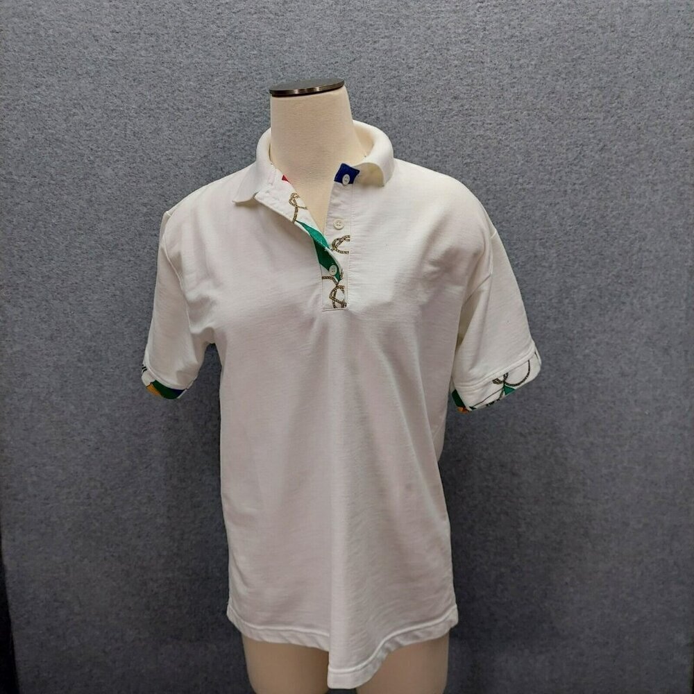 Vintage Euro Joy Golf‎ Polo Shirt Medium Embroidered White 80s Nautical  Theme